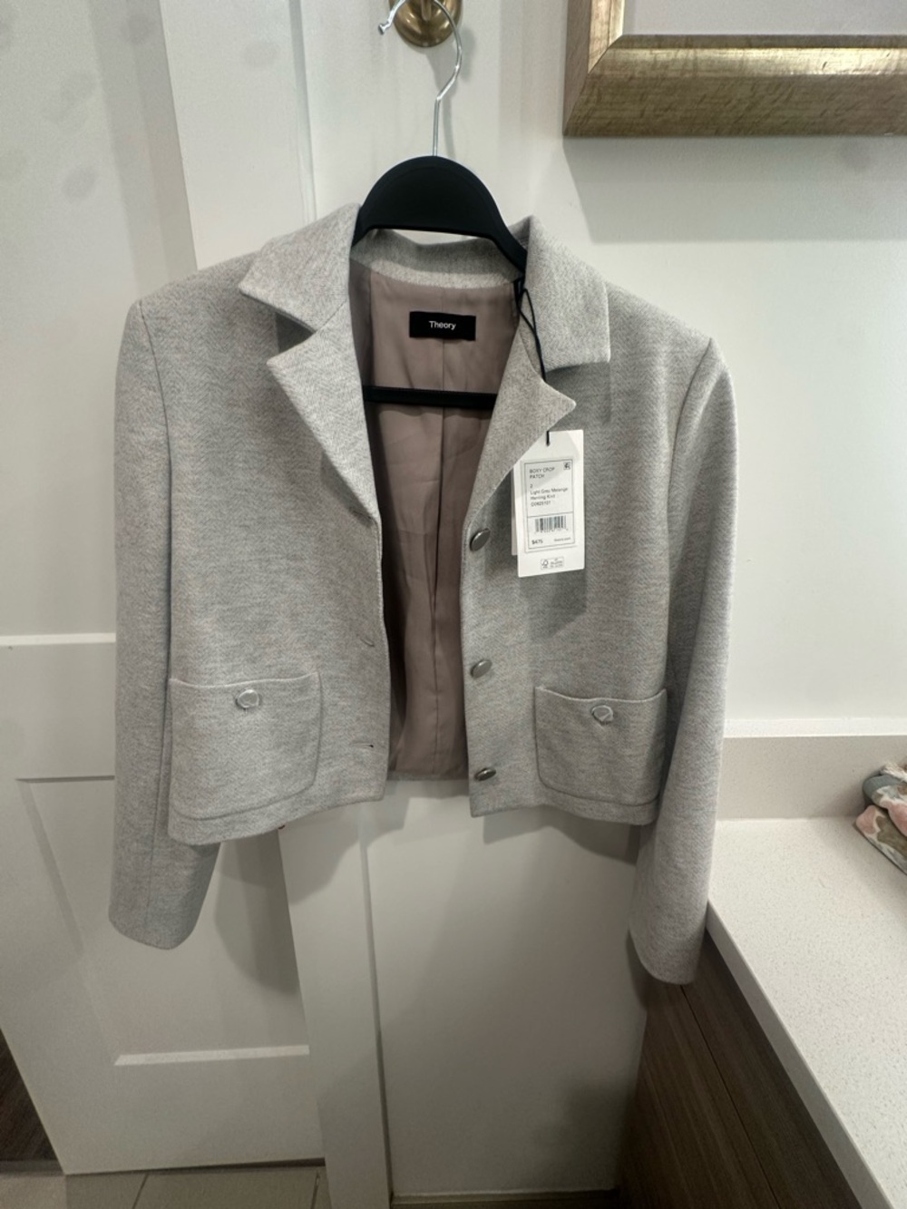 Theory Light Gray Cropped Blazer Jacket